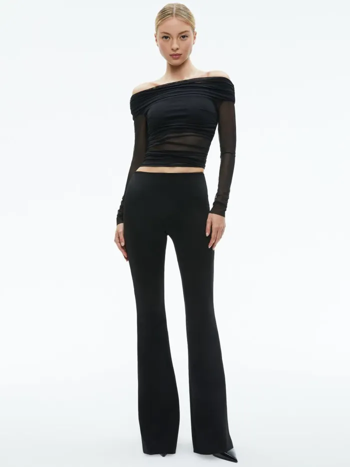 Alice Olivia ISADOLA OVER THE SHOULDER RUCHED LONG SLEEVE TOP Black Women Tops