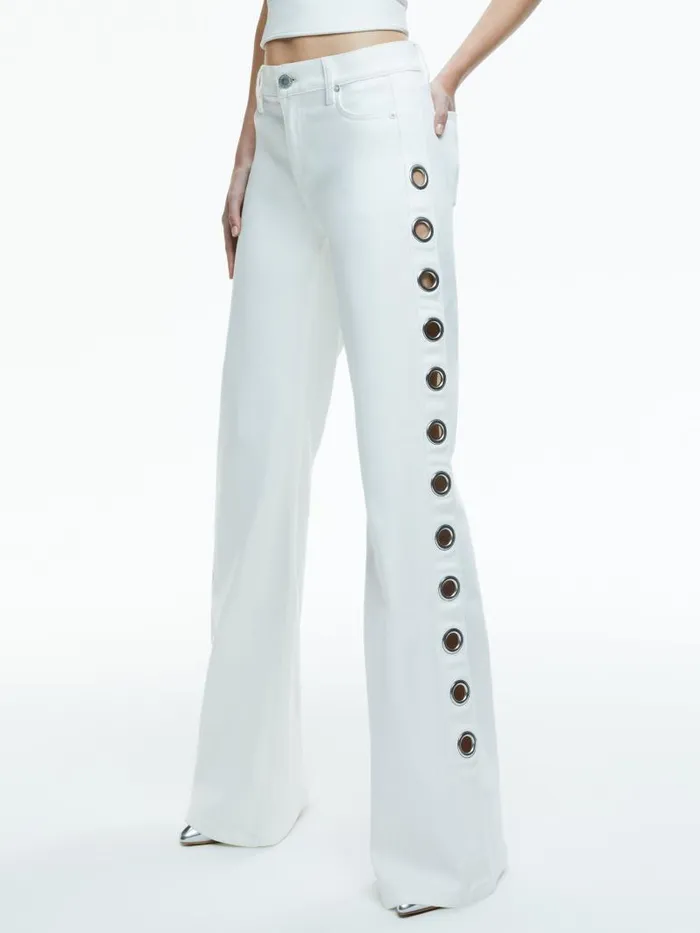Alice Olivia JENNY LOW RISE SIDE GROMMET JEAN Off White Women Jeans