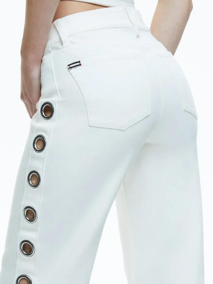 Alice Olivia JENNY LOW RISE SIDE GROMMET JEAN Off White Women Jeans