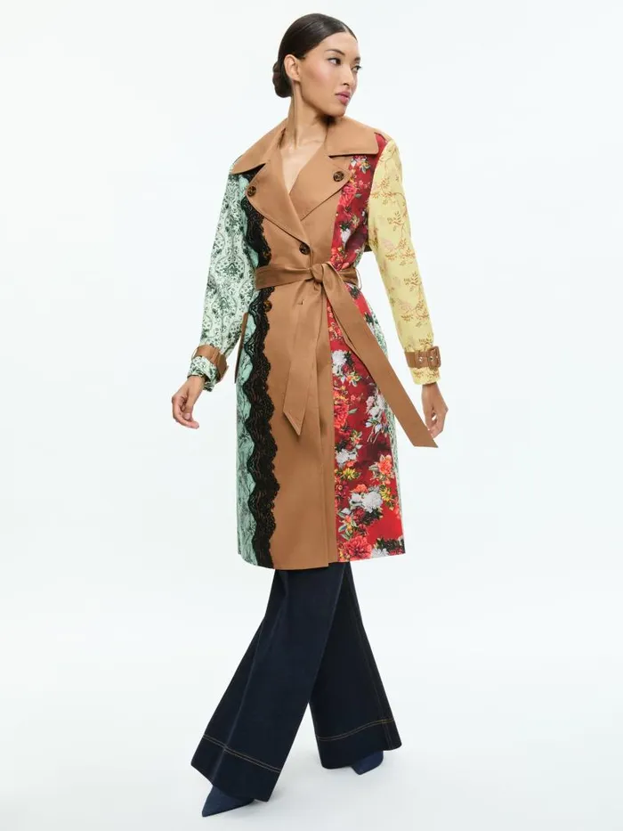 Alice Olivia KEITH MIDI TRENCH WITH LACE DETAIL Tanmulti Women Jackets Coats