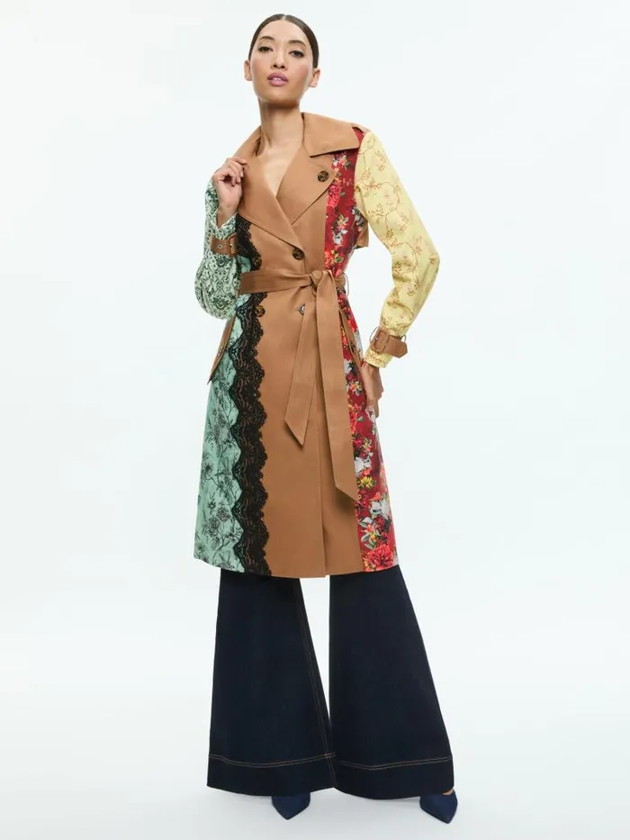 Alice Olivia KEITH MIDI TRENCH WITH LACE DETAIL Tanmulti Women Jackets Coats