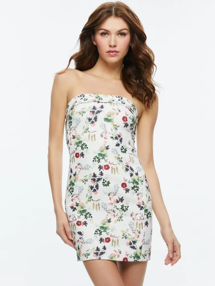 Alice Olivia KELLY SQUARE BUST MINI DRESS Blush Kiss Vanilla Women Dresses