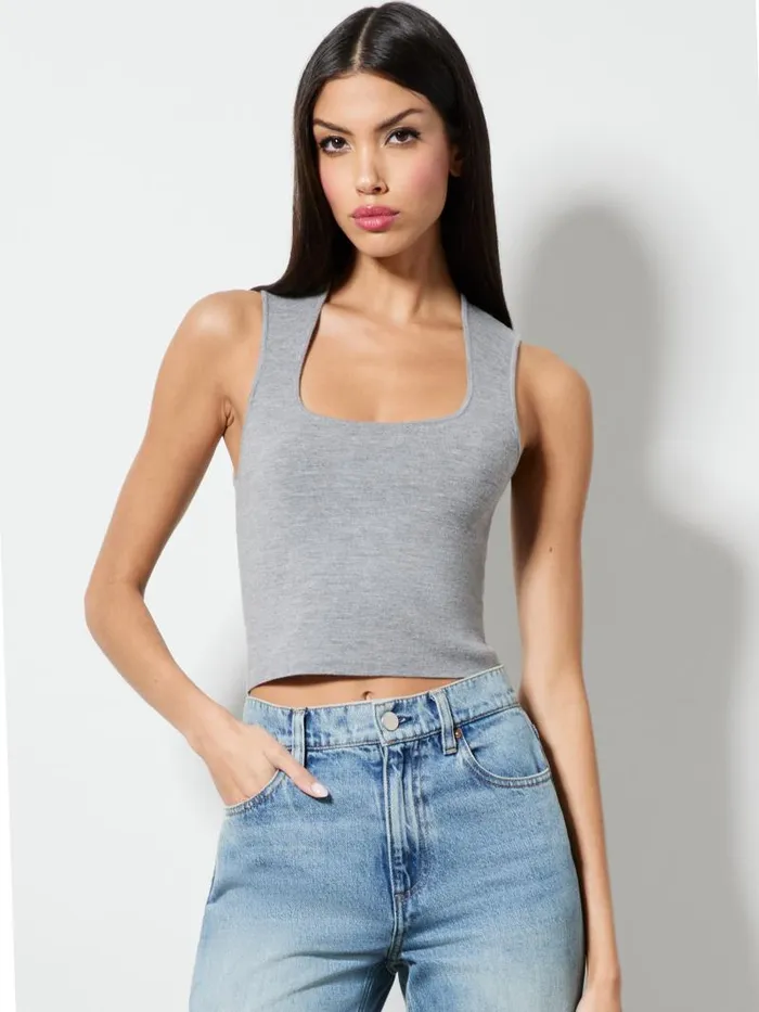 Alice Olivia KERIA CURVED NECK TANK Medium Heather Grey Women Tops