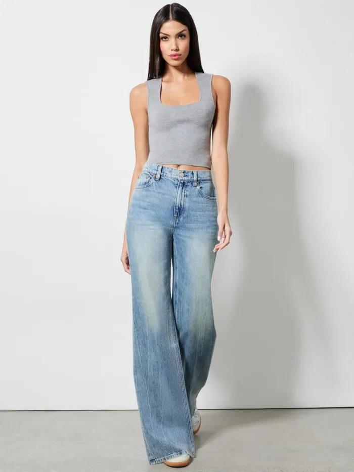 Alice Olivia KERIA CURVED NECK TANK Medium Heather Grey Women Tops