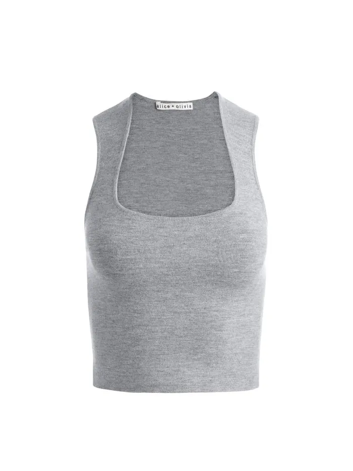 Alice Olivia KERIA CURVED NECK TANK Medium Heather Grey Women Tops