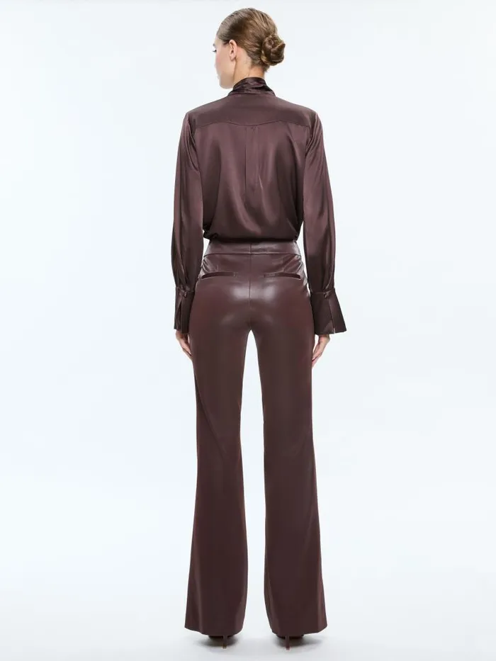 Alice Olivia LLOYD SLIT SLEEVE BUTTON DOWN BLOUSE Espresso Women Tops