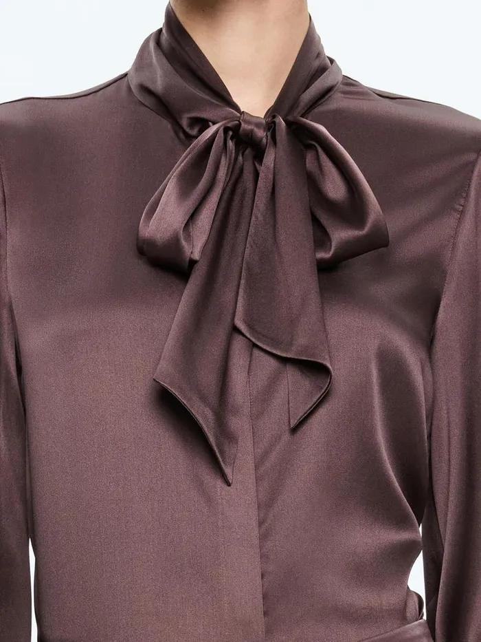 Alice Olivia LLOYD SLIT SLEEVE BUTTON DOWN BLOUSE Espresso Women Tops