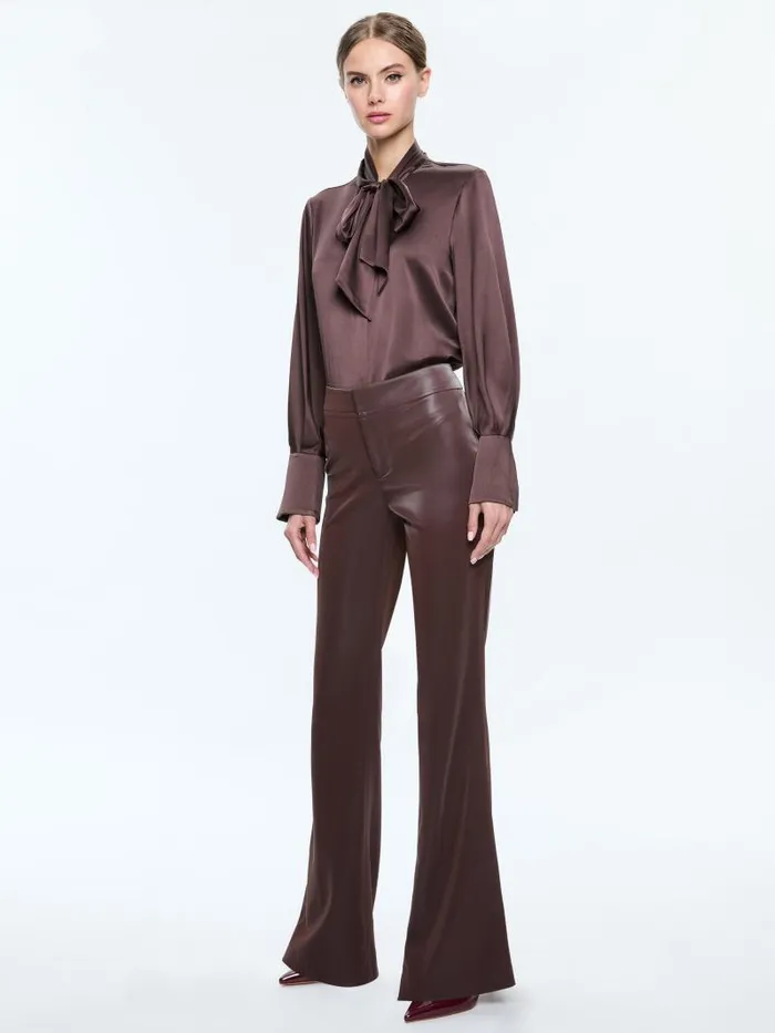 Alice Olivia LLOYD SLIT SLEEVE BUTTON DOWN BLOUSE Espresso Women Tops