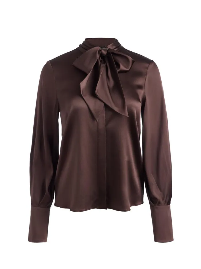 Alice Olivia LLOYD SLIT SLEEVE BUTTON DOWN BLOUSE Espresso Women Tops