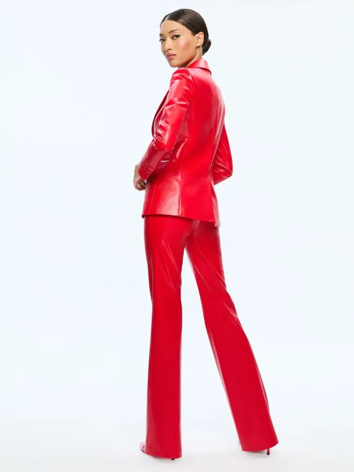 Alice Olivia MACEY FITTED VEGAN LEATHER BLAZER Bright Ruby Women Jackets Coats