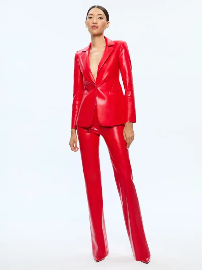 Alice Olivia MACEY FITTED VEGAN LEATHER BLAZER Bright Ruby Women Jackets Coats