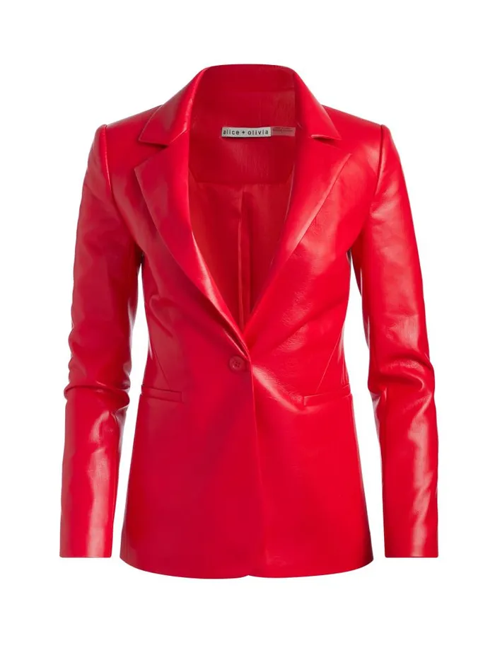 Alice Olivia MACEY FITTED VEGAN LEATHER BLAZER Bright Ruby Women Jackets Coats
