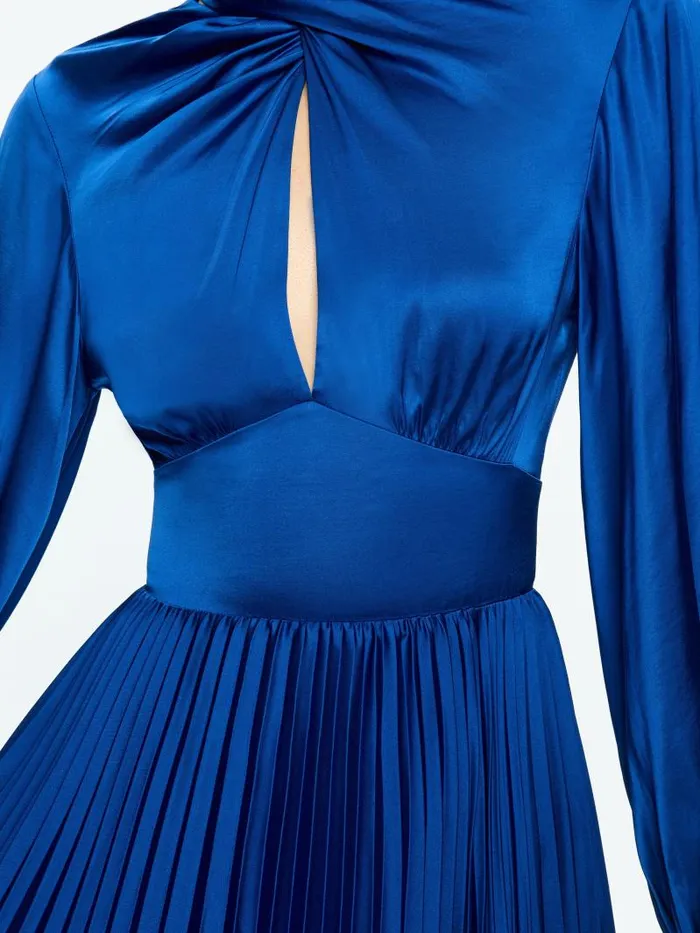 Alice Olivia MAHOGANY TWIST NECK PLEATED MAXI DRESS Royal Women Dresses