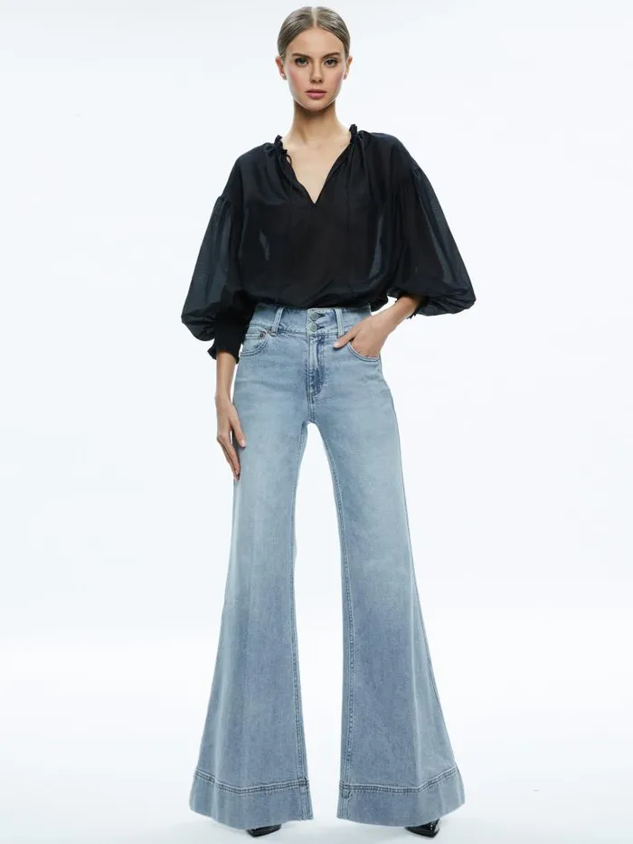 Alice Olivia MISSA HIGH RISE WIDE LEG JEAN Brooklyn Blue Women Jeans