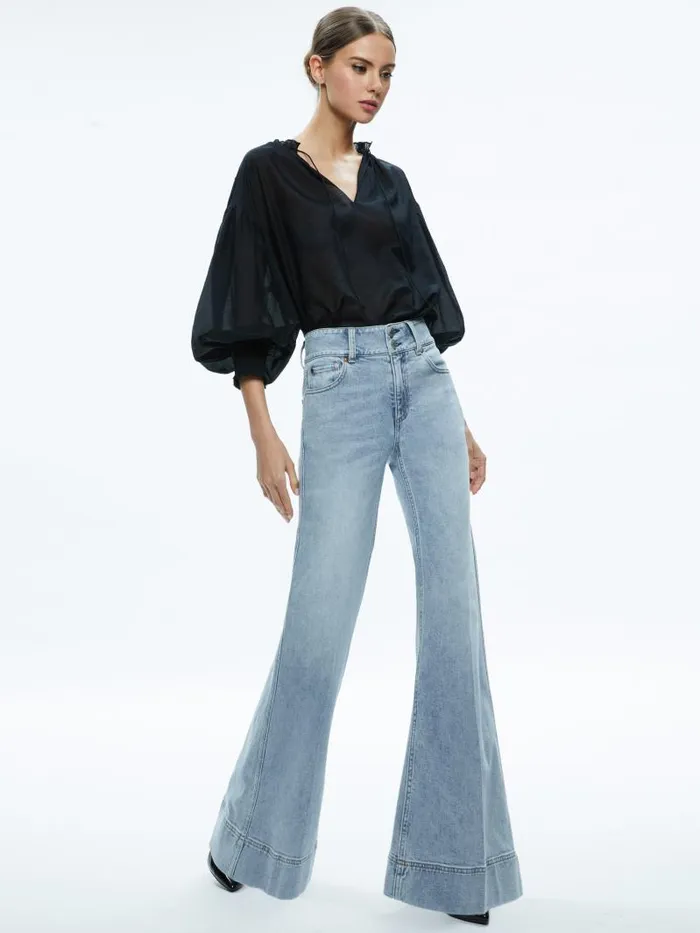 Alice Olivia MISSA HIGH RISE WIDE LEG JEAN Brooklyn Blue Women Jeans