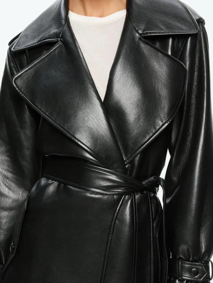 Alice Olivia NEVADA VEGAN LEATHER TRENCH COAT Black Women Jackets Coats