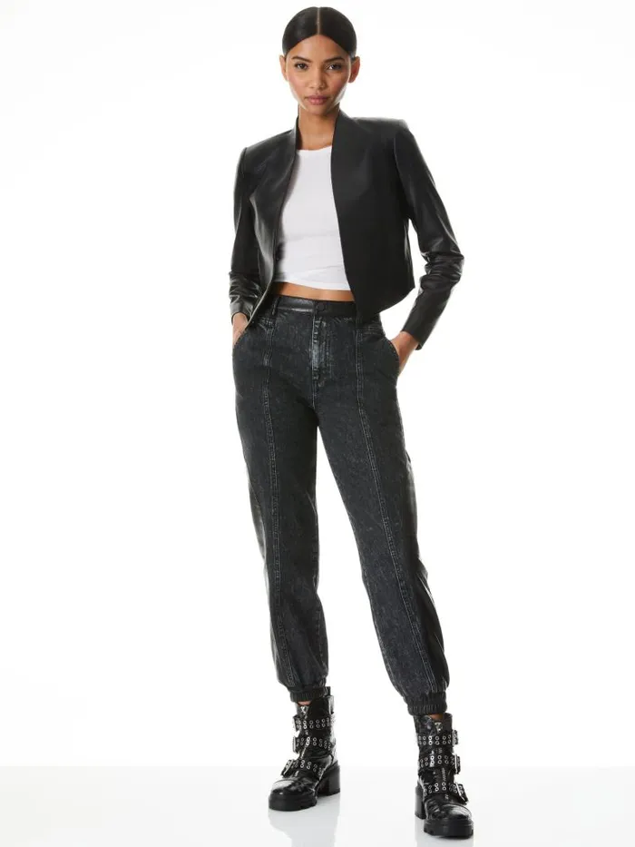 Alice Olivia NEW HARVEY LEATHER JACKET Black Women Jackets Coats