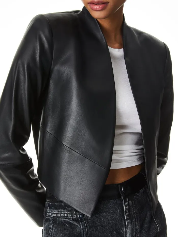 Alice Olivia NEW HARVEY LEATHER JACKET Black Women Jackets Coats