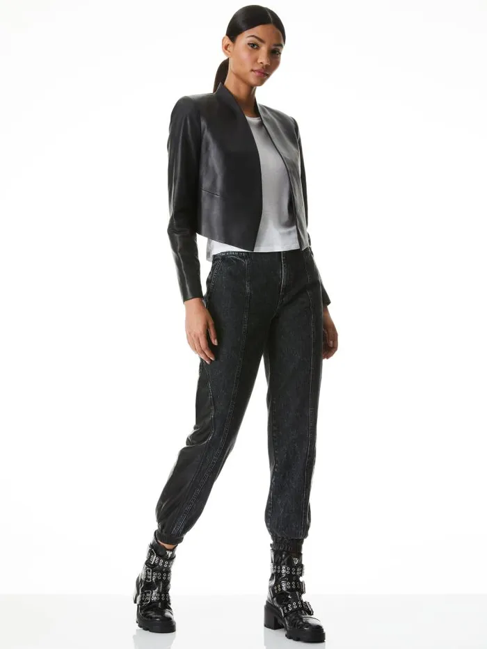 Alice Olivia NEW HARVEY LEATHER JACKET Black Women Jackets Coats