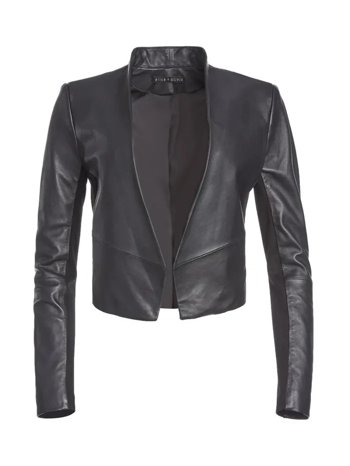 Alice Olivia NEW HARVEY LEATHER JACKET Black Women Jackets Coats