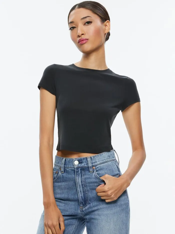 Alice Olivia ONIE BABY TEE Black Women Tops