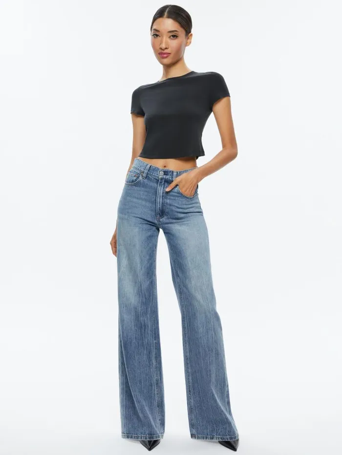 Alice Olivia ONIE BABY TEE Black Women Tops