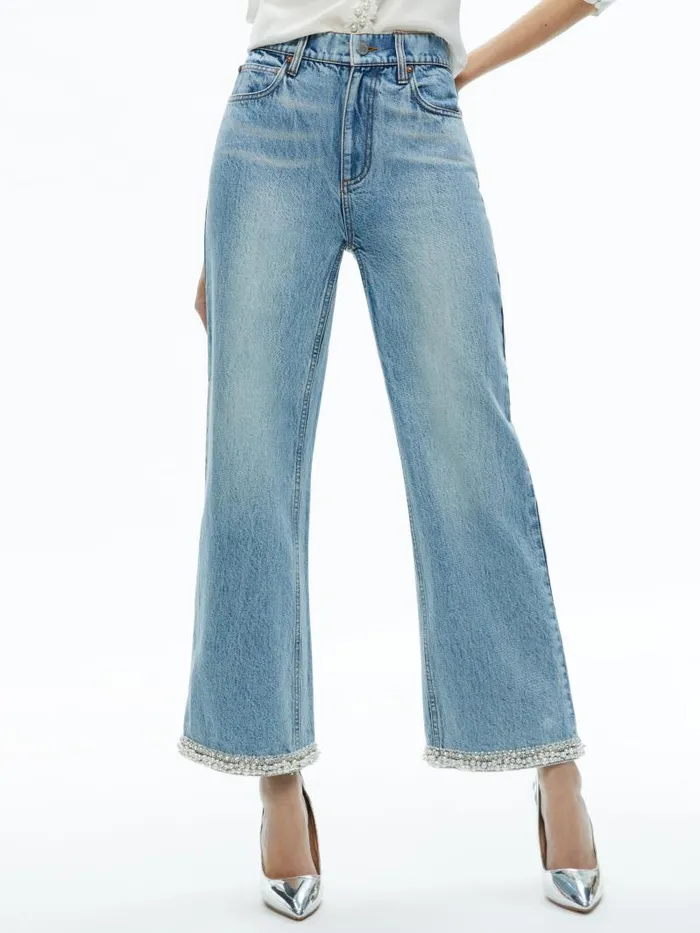 Alice Olivia ORA HIGH RISE EMBELLISHED JEAN Rockstar Blue Women Jeans