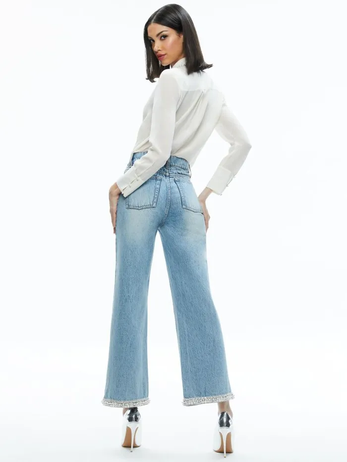Alice Olivia ORA HIGH RISE EMBELLISHED JEAN Rockstar Blue Women Jeans