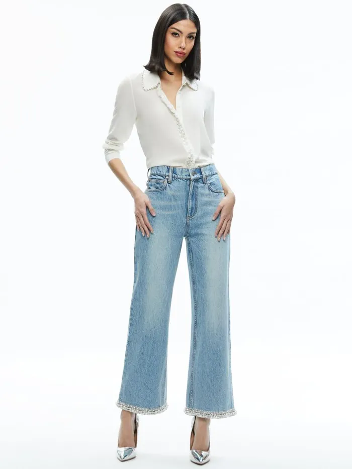 Alice Olivia ORA HIGH RISE EMBELLISHED JEAN Rockstar Blue Women Jeans
