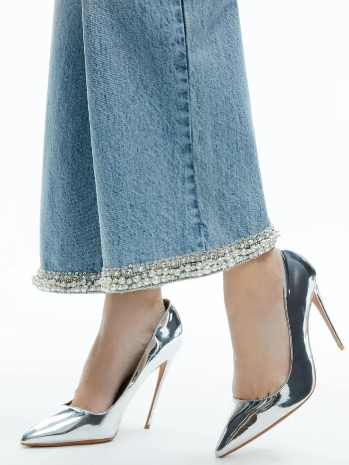 Alice Olivia ORA HIGH RISE EMBELLISHED JEAN Rockstar Blue Women Jeans