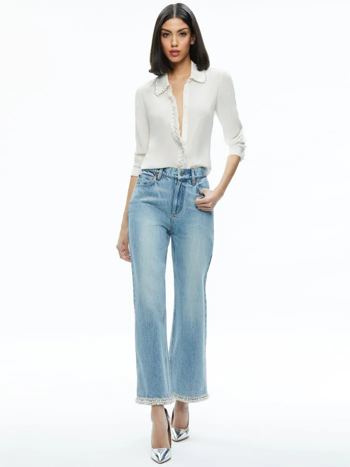 Alice Olivia ORA HIGH RISE EMBELLISHED JEAN Rockstar Blue Women Jeans