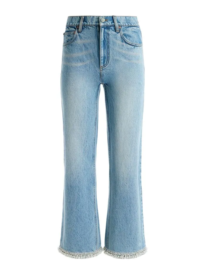 Alice Olivia ORA HIGH RISE EMBELLISHED JEAN Rockstar Blue Women Jeans