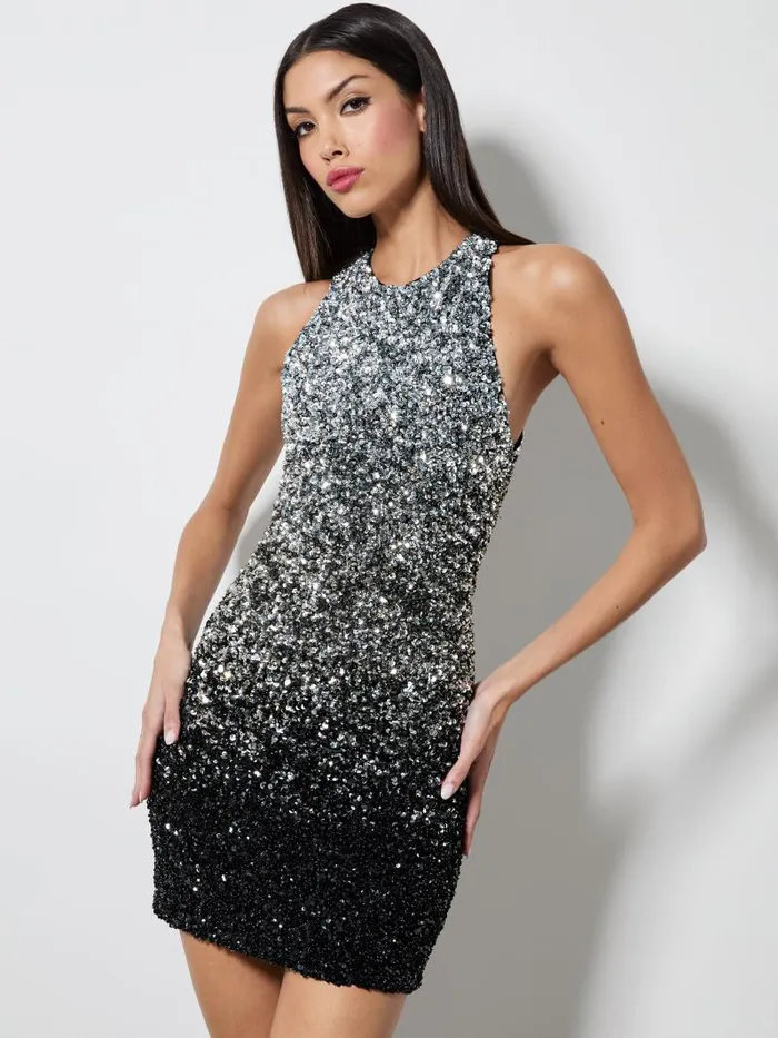 Alice Olivia PANIA SEQUIN OMBRE RACERBACK MINI DRESS Blacksilver Women Dresses