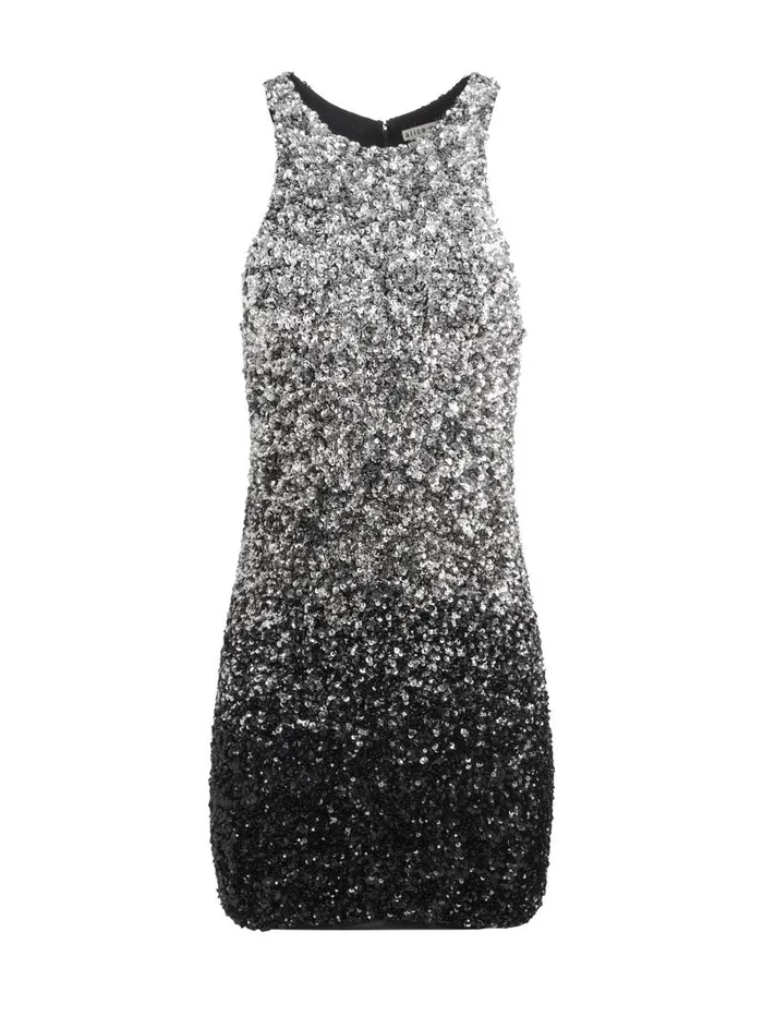Alice Olivia PANIA SEQUIN OMBRE RACERBACK MINI DRESS Blacksilver Women Dresses