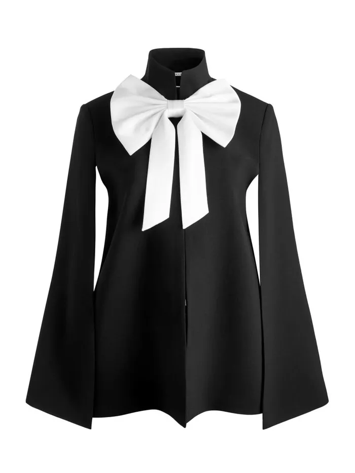 Alice Olivia PHILIPPA BOW FRONT CROPPED CAPE Blackoff White Women Jackets Coats