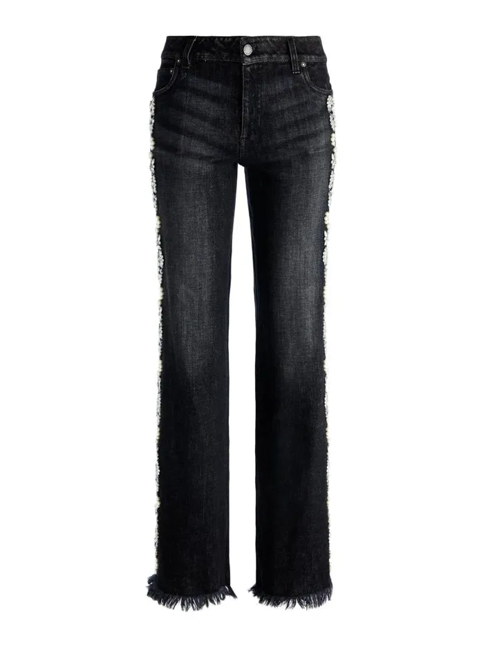 Alice Olivia ROXIE EMBELLISHED LOW RISE STRAIGHT FLARE JEAN Georgia Vintage Black Women Pants