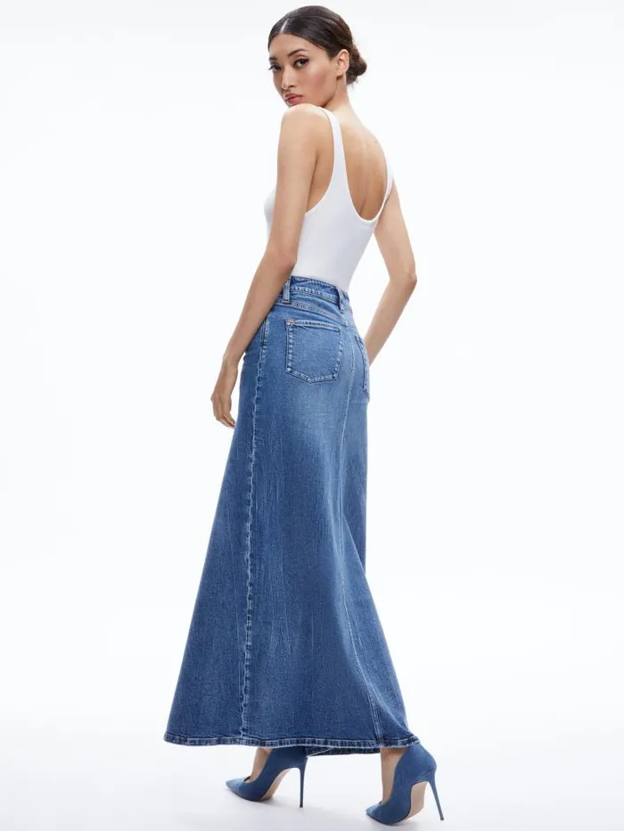 Alice Olivia RYE DENIM MAXI SKIRT Brooklyn Blue Women Skirts