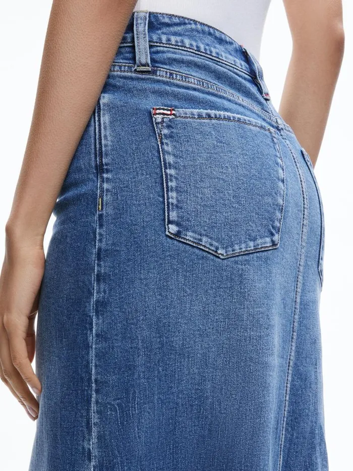 Alice Olivia RYE DENIM MAXI SKIRT Brooklyn Blue Women Skirts