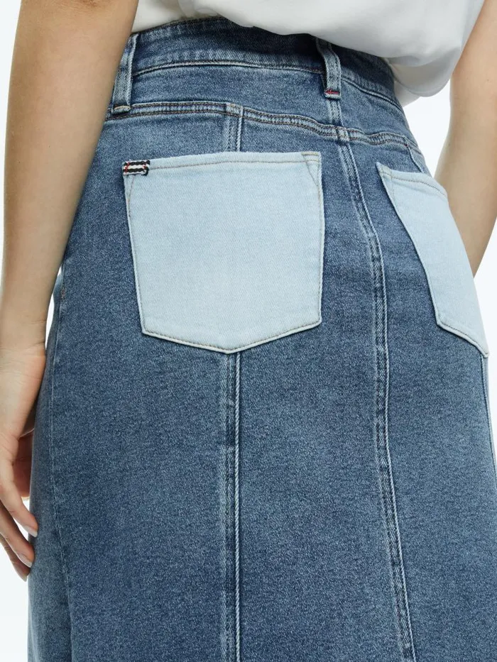 Alice Olivia RYE DENIM TWO TONE MAXI SKIRT Brooklyn Blue Women Skirts