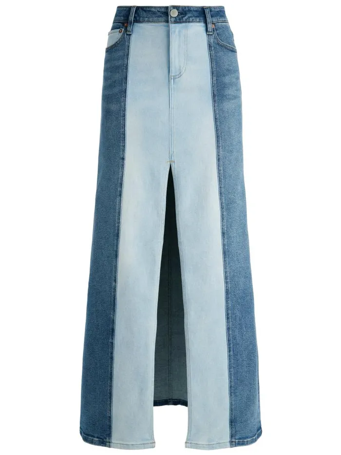 Alice Olivia RYE DENIM TWO TONE MAXI SKIRT Brooklyn Blue Women Skirts