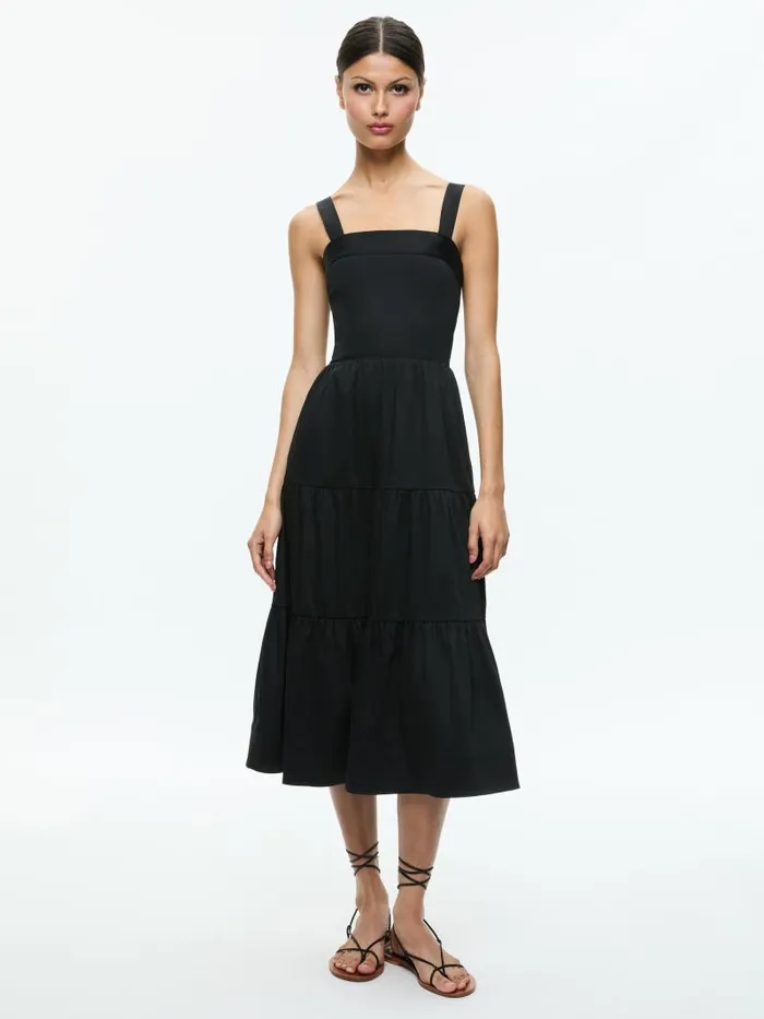 Alice Olivia SAIGE MIDI DRESS Black Women Dresses