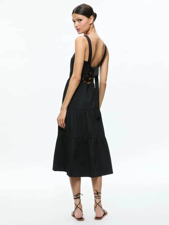Alice Olivia SAIGE MIDI DRESS Black Women Dresses