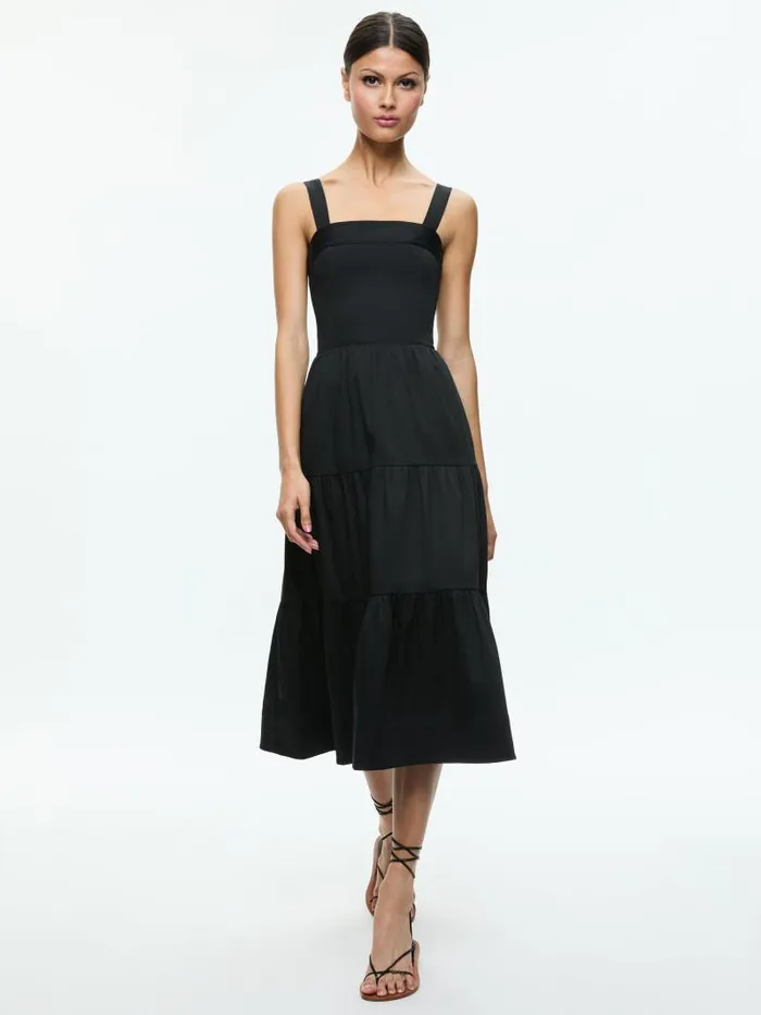 Alice Olivia SAIGE MIDI DRESS Black Women Dresses