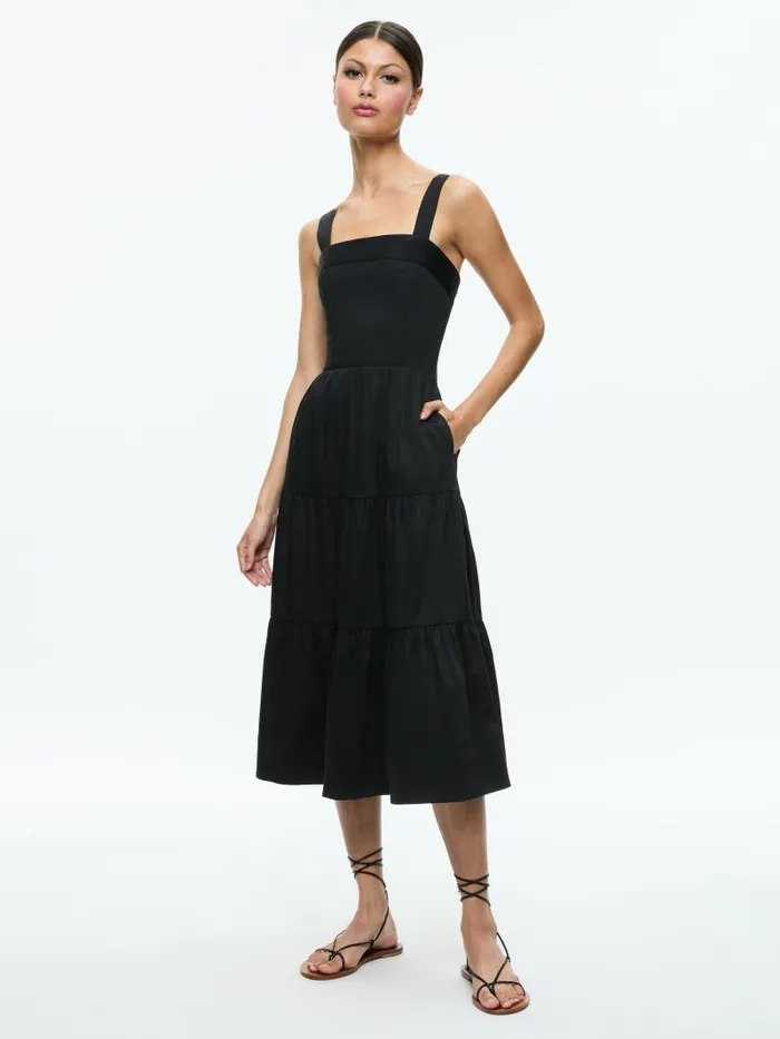 Alice Olivia SAIGE MIDI DRESS Black Women Dresses