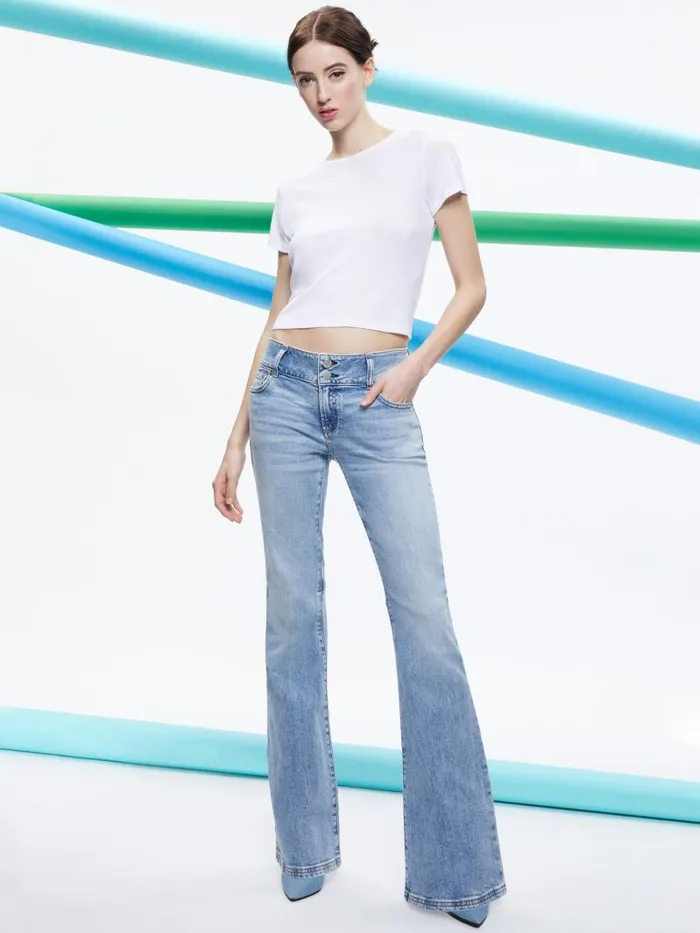Alice Olivia STACEY LOW RISE BELL BOTTOM JEAN Bay Blue Women Jeans