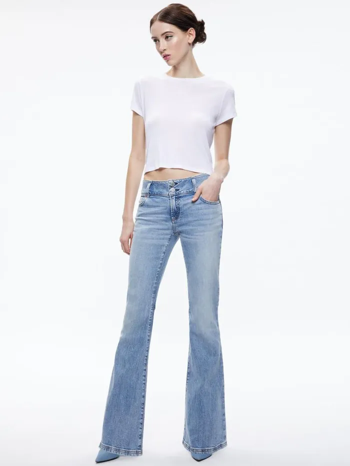 Alice Olivia STACEY LOW RISE BELL BOTTOM JEAN Bay Blue Women Jeans
