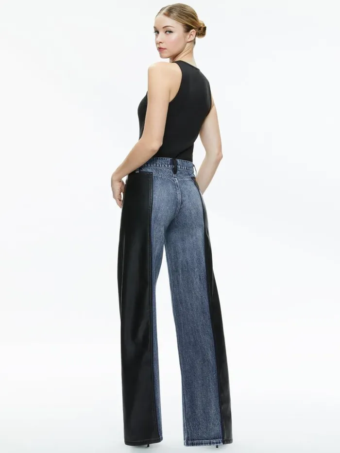 Alice Olivia TRISH VEGAN LEATHER BAGGY JEAN Brooklyn Blue Women Jeans