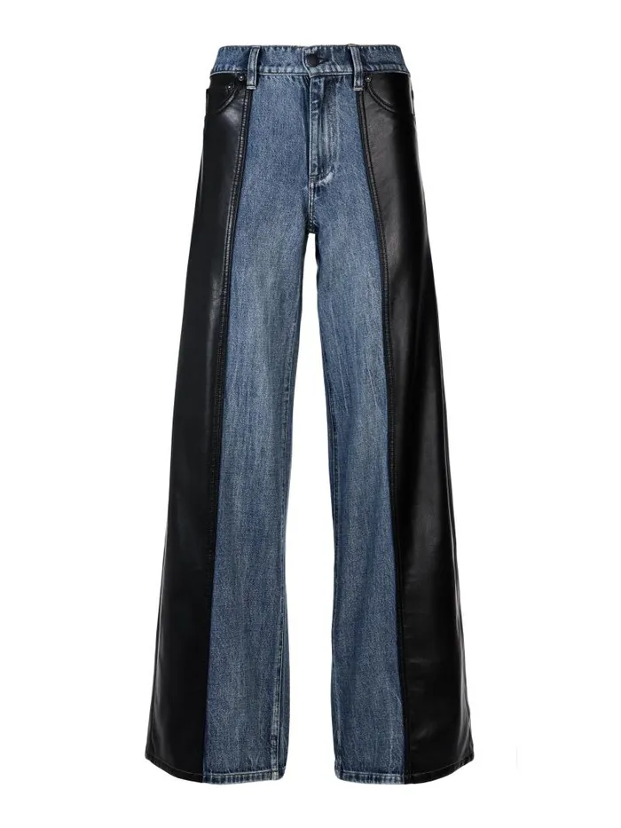 Alice Olivia TRISH VEGAN LEATHER BAGGY JEAN Brooklyn Blue Women Jeans