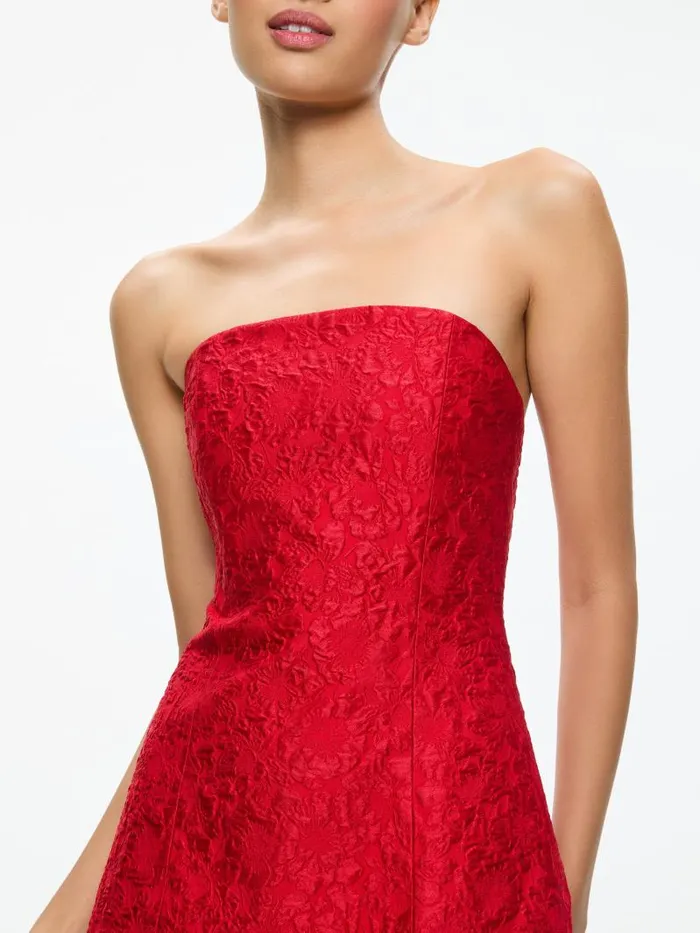 Alice Olivia VELIA STRAPLESS LANTERN MINI DRESS Perfect Ruby Women Dresses