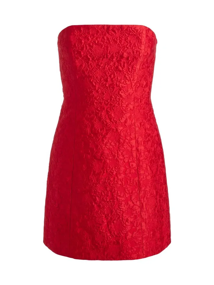 Alice Olivia VELIA STRAPLESS LANTERN MINI DRESS Perfect Ruby Women Dresses